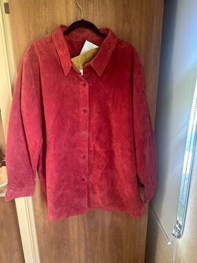 Dialogue Raspberry washable suede Button-Front Jacket new with tags 2x